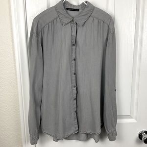 Pre-Owned JANE & DELANCY Lyocell Button Up Shirt Gray Roll Tab Sleeves